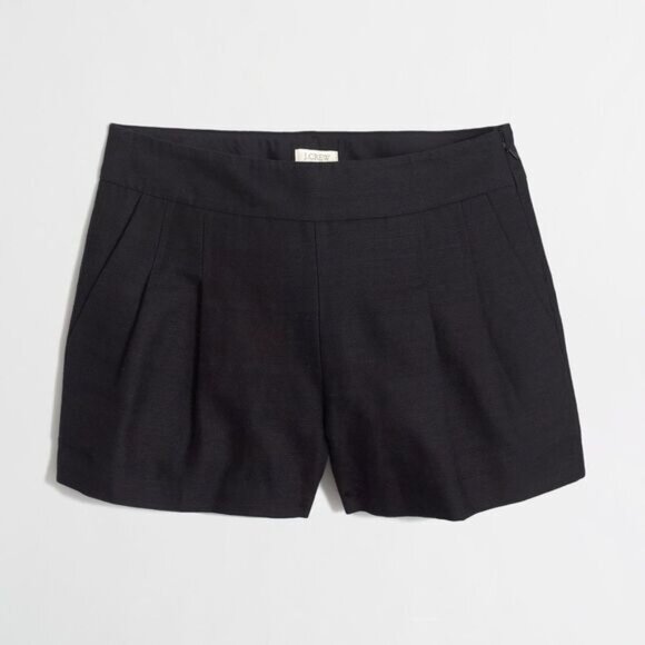 J.CREW Factory Women’s Black Pleated Cotton Linen Shorts Sz 2 - Picture 1 of 3